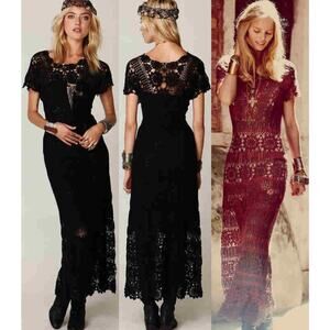 Free People Fairytale Crochet Maxi Dress in Cranberry